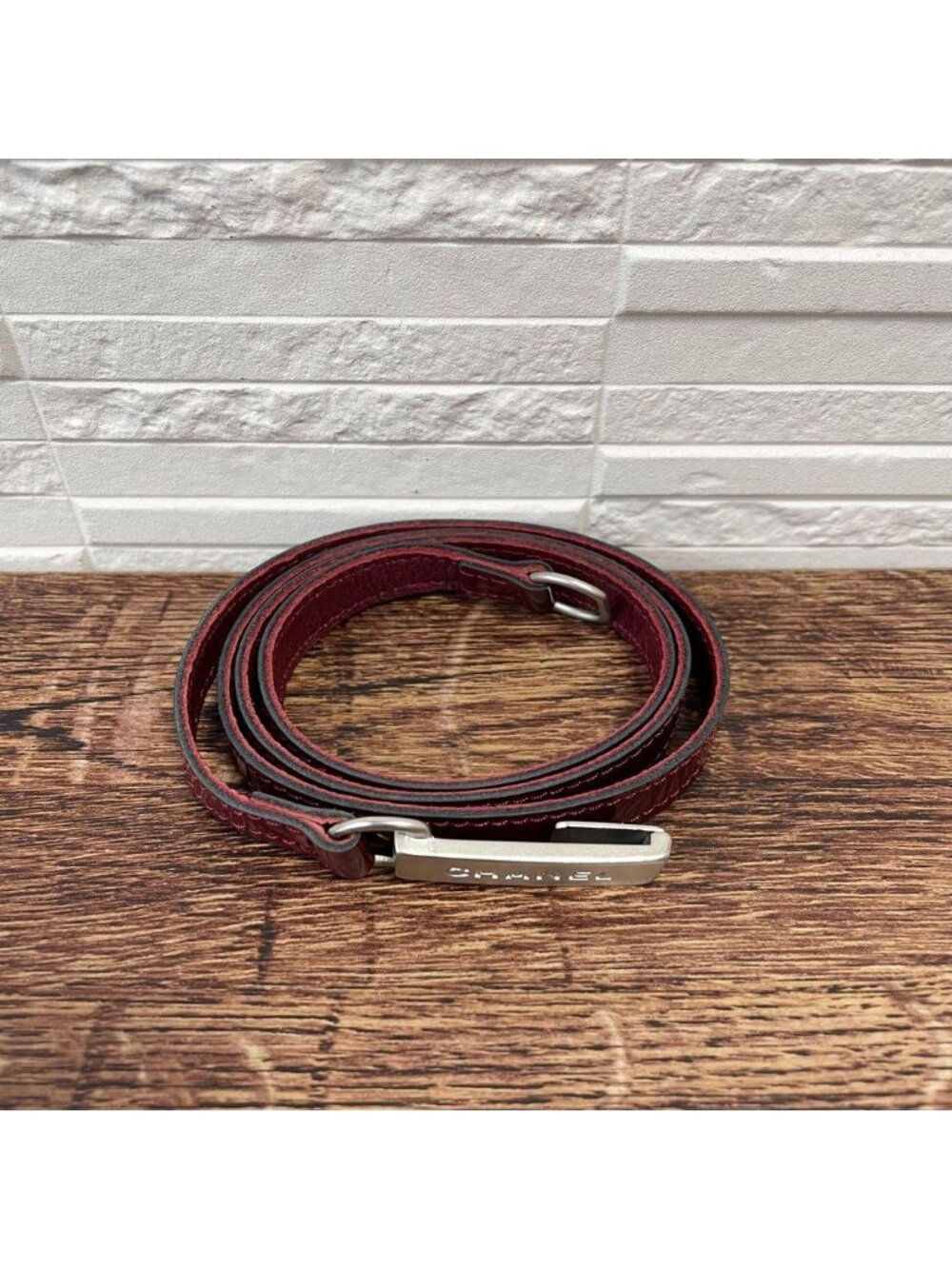 Chanel Enamel Leather Silver Buckle Belt Bordeaux - Picture 3 of 10